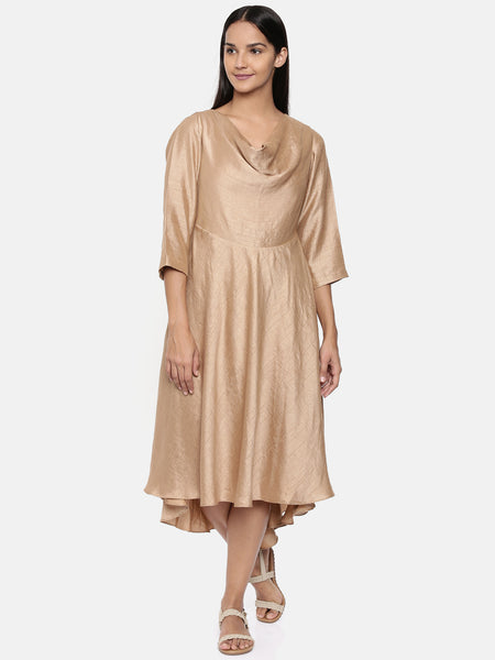 Brass gold, cotton silk high low cowl dress  - AS0332 - Asmi Shop