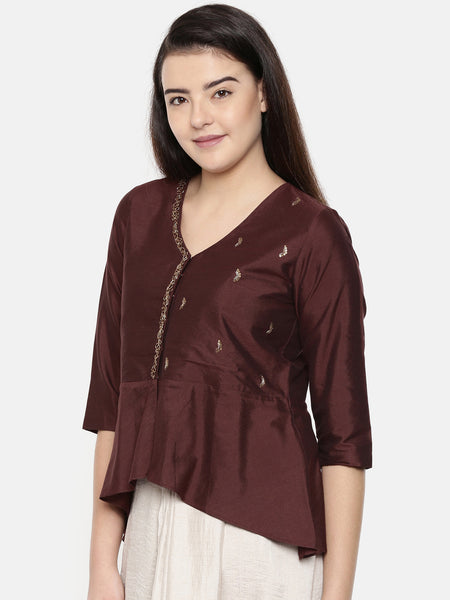 Chocolate brown cotton silk embroidered Dhoti top -  AS0334 - Asmi Shop