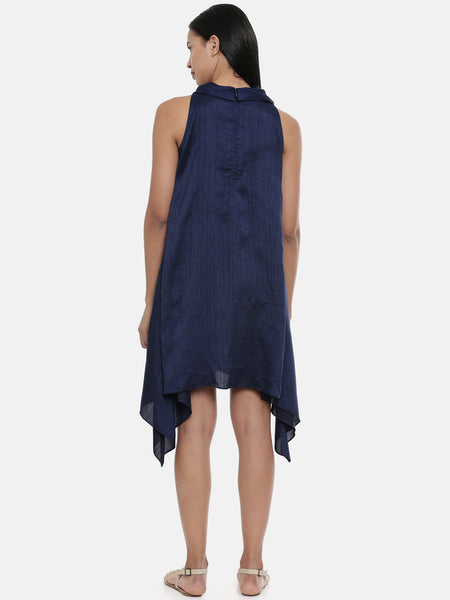 Blue, silk slub zipper cowl dress - AS0341 - Asmi Shop