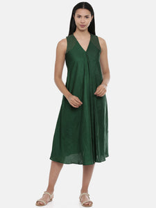 Bottle Green,silk slub razer back  dress - AS0377 - Asmi Shop