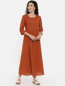 Rust Orange Cotton Pleated Dress -  AS0399
