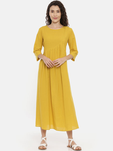Mustard Cotton Pleated Dress -  AS0400