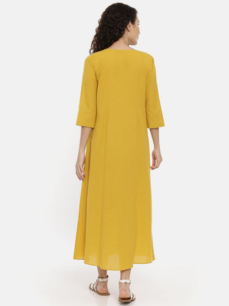 Mustard Cotton Pleated Dress -  AS0400
