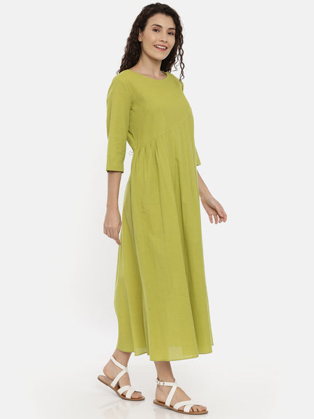 Green Cotton Pleated Dress -  AS0401