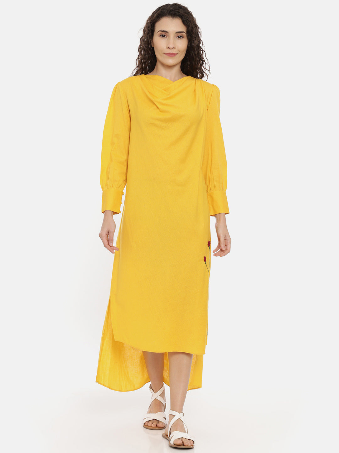 Yellow Malai Cotton Cowl Dress -  AS0405