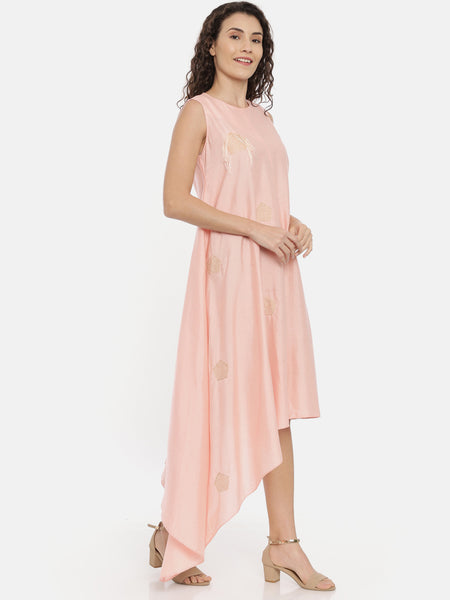 Pink Cotton Silk Asymmetrical Dress -  AS0406