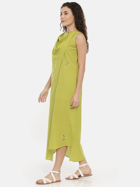 Green Cotton Cowl Dress  -  AS0407