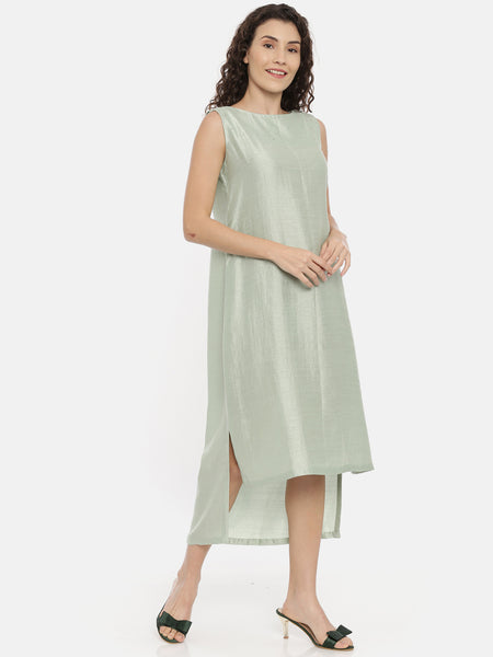 Green Cotton Silk Slub Back Cowl Dress  -  AS0411