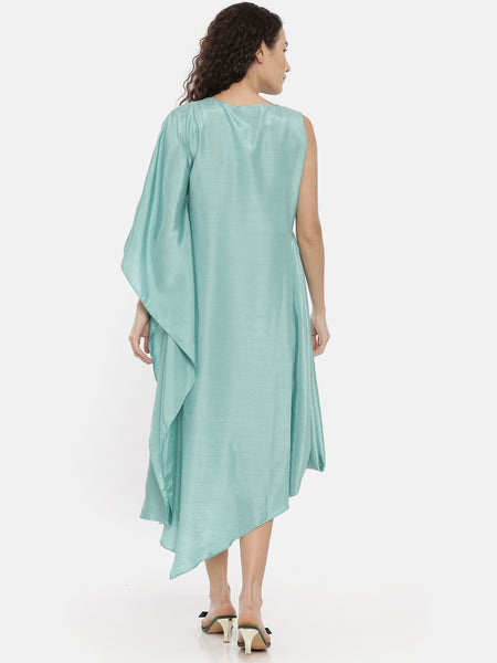 Green Linen Silk Cowl Dress -  AS0418