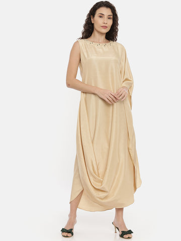Beige Linen Satin Cowl Dress -  AS0429
