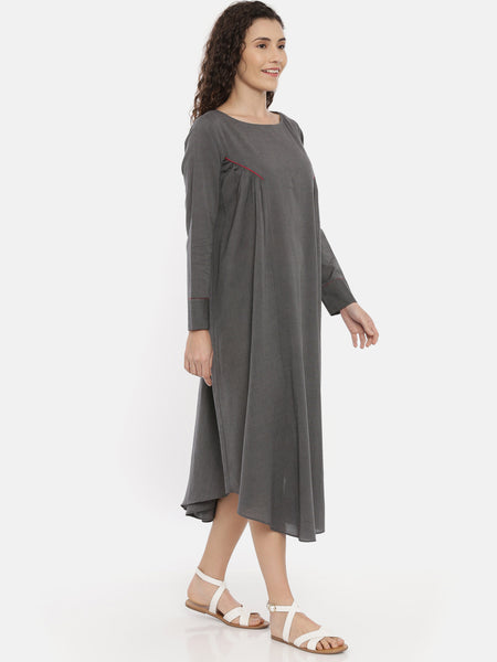 Grey  Cotton Grathered Dress - AS0436