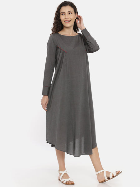 Grey  Cotton Grathered Dress - AS0436