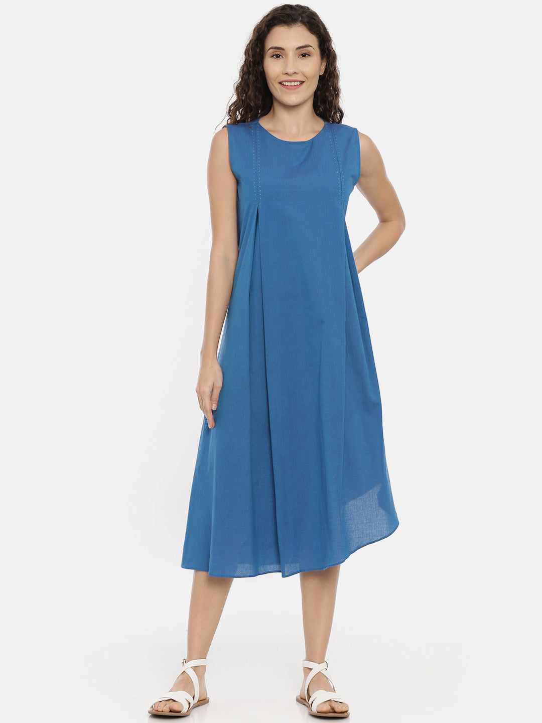 Blue Cotton Asymmetrical Dress - AS0438