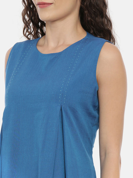 Blue Cotton Asymmetrical Dress - AS0438