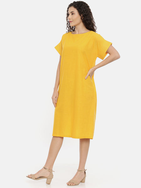 Yellow Cotton Embroidered Dress - AS0443