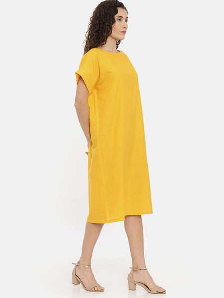 Yellow Cotton Embroidered Dress - AS0443