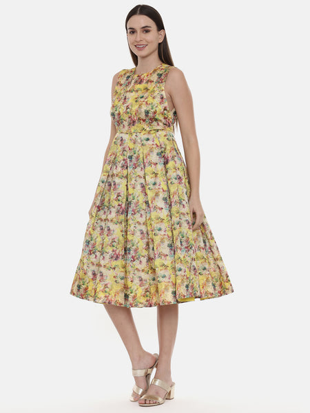 Frock Style Yellow Chanderi Dress - AS0458