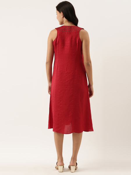 Sleeveless Crush Silk Red Dress - AS0477
