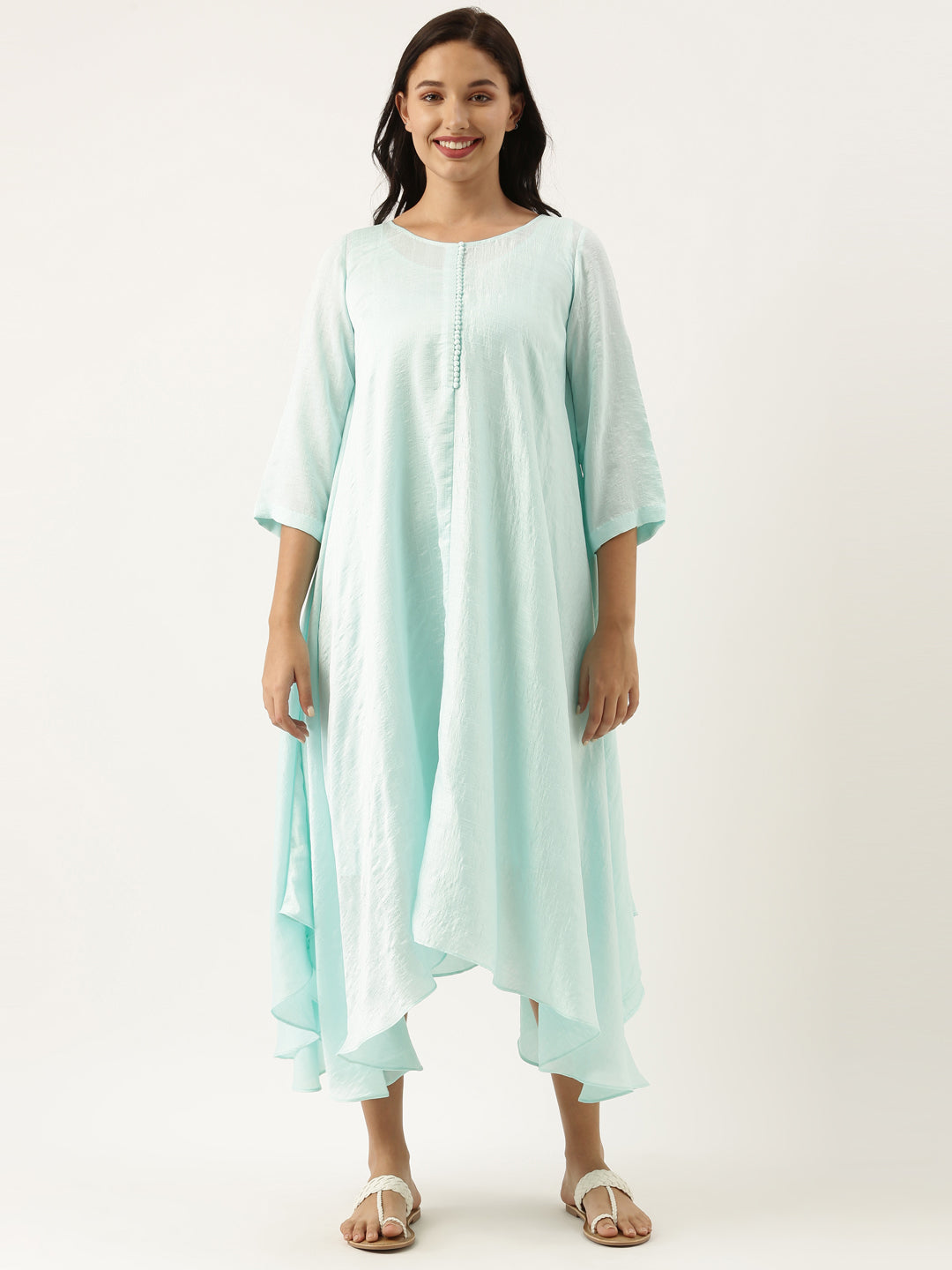 Aqua Blue Silk Polti Dress - AS0484