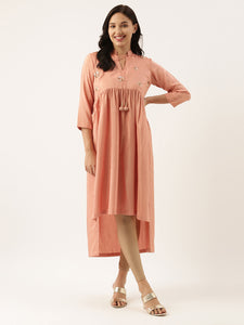 Pastel Pink Sequened Silk Linen Dress - AS0486
