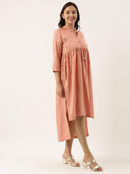 Pastel Pink Sequened Silk Linen Dress - AS0486