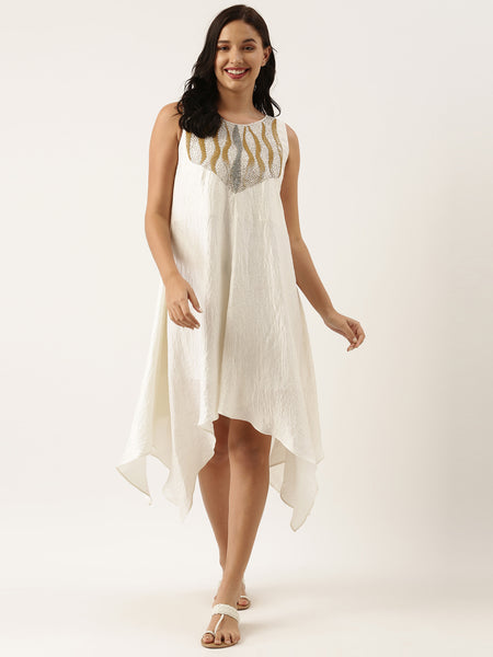 Ivory Sequened Silk Dress - AS0487