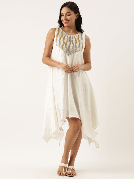 Ivory Sequened Silk Dress - AS0487