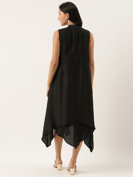 Black Silk Double Layer Dress - AS0491