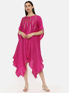 Pink Silk Embroidered Dress - AS0493