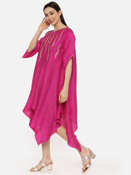 Pink Silk Embroidered Dress - AS0493