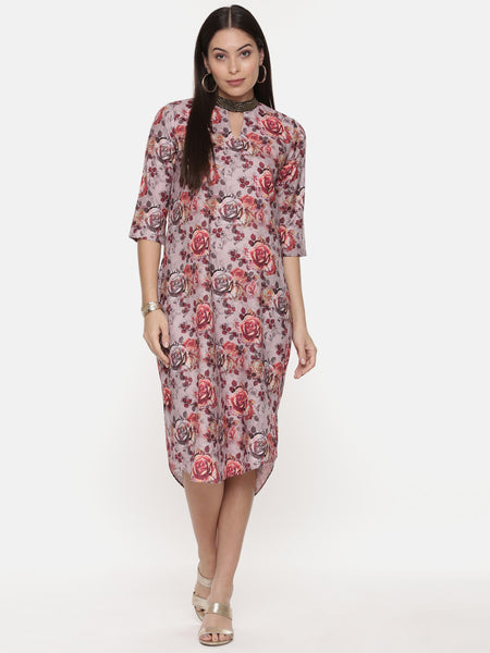 Asymetric Linen Cotton Print Dress - AS0500