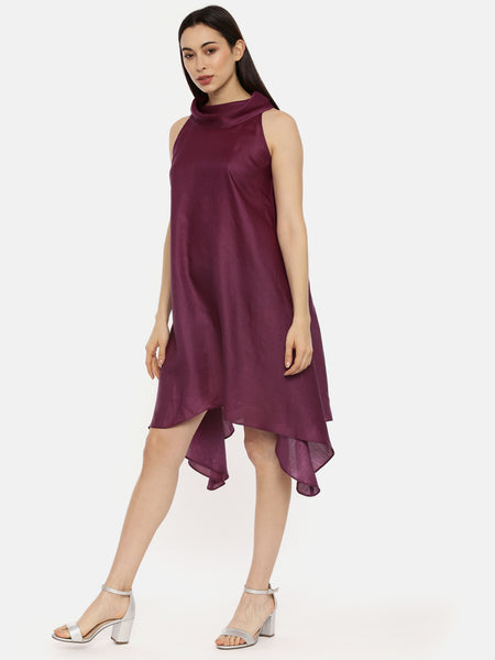 Purple Cowl Silk Dress - AS0509