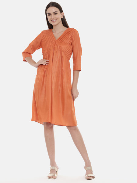 Orange Pleated Dress - AS0528