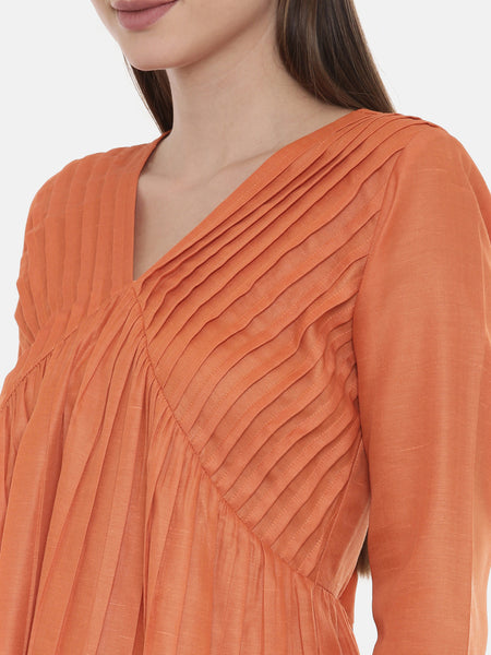 Orange Pleated Dress - AS0528