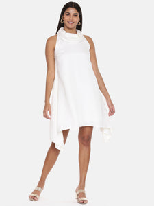 Koul Neck Ivory Silk Short Dress - AS0537