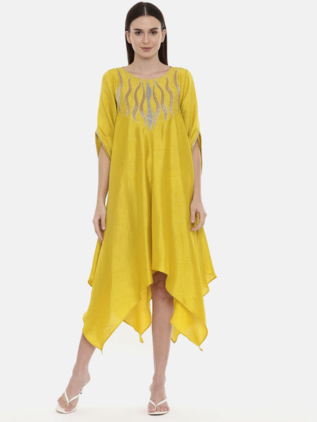 Yellow Embroidered Silk Dress - AS0540