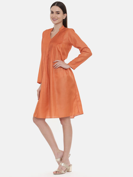 Orange Pleated / Pintuck Dress - AS0544