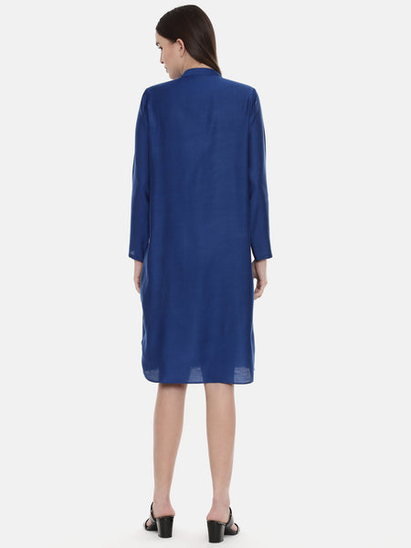 Blue Pintuck Linen Satin Dress - AS0549
