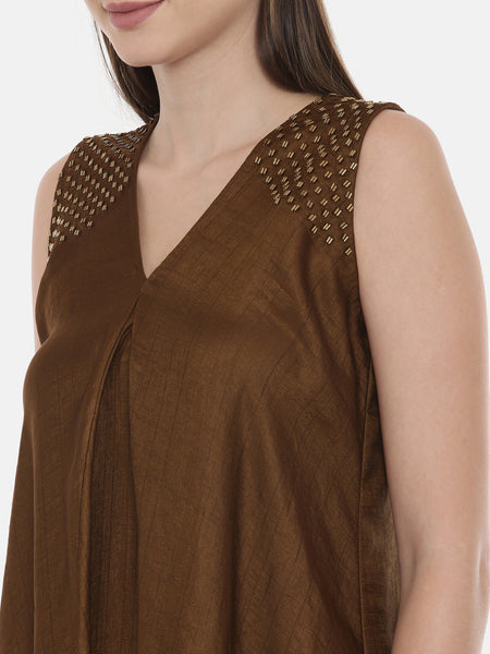 Choco Brown Silk Dress - AS0552