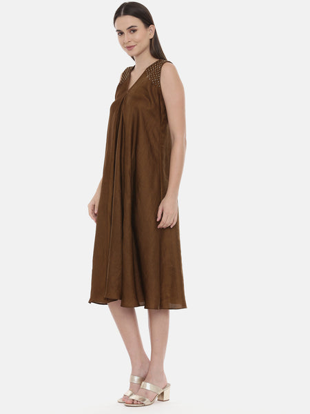 Choco Brown Silk Dress - AS0552