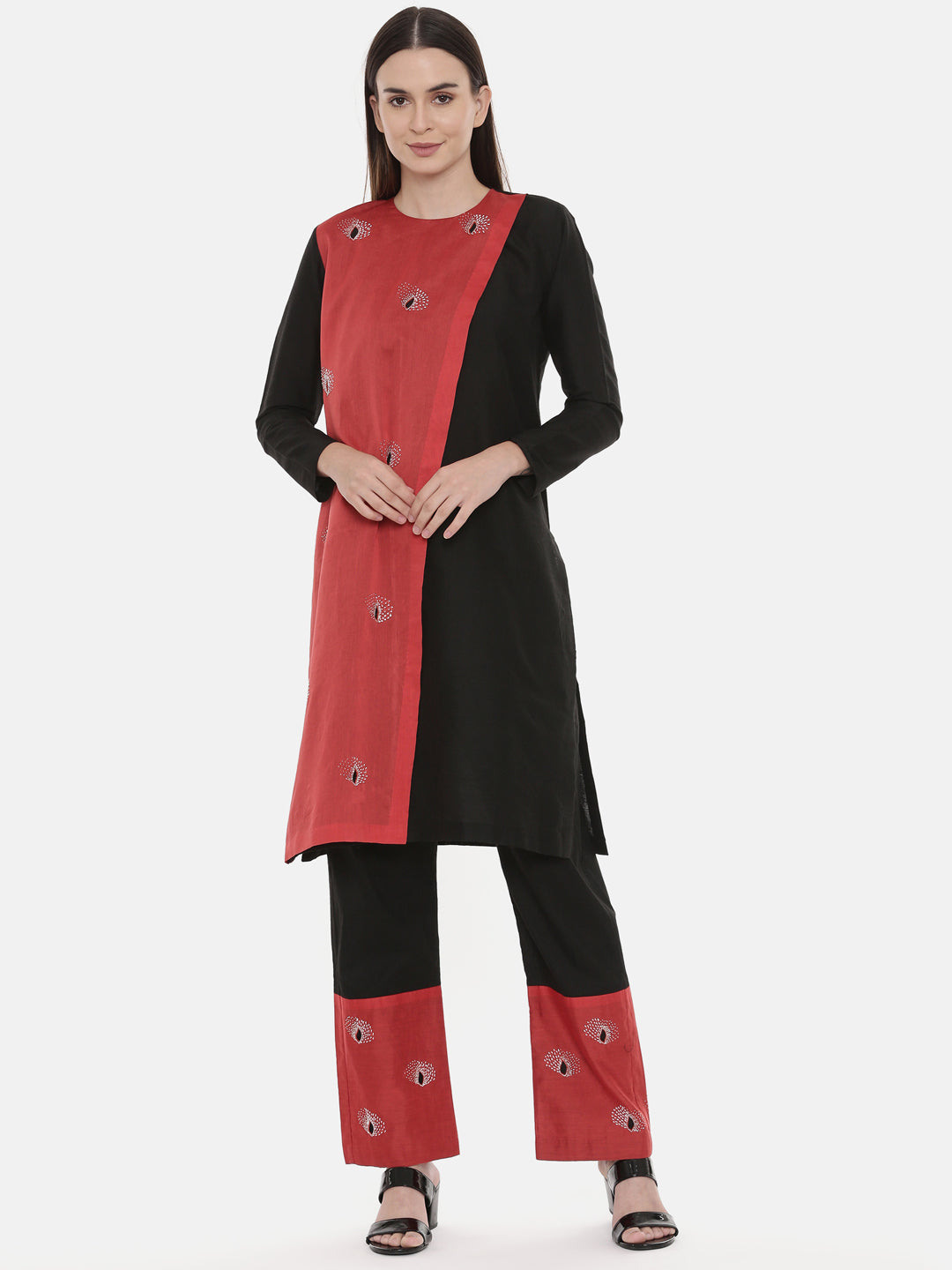 Red black Embroidered Kurta - AS0560