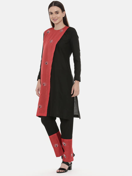Red black Embroidered Kurta - AS0560
