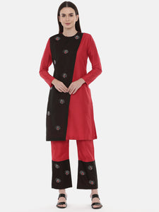 Black Red Embroidered Kurta - AS0561