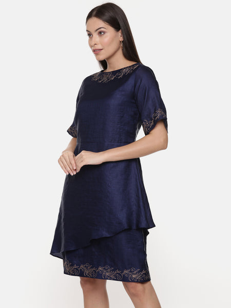 Silk Slub Blue Short Dress - AS0585