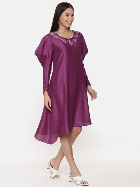 Silk Slub Wine Dress - AS0586