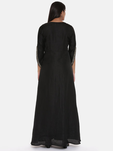 Black Silk Emroidered Gown - AS0605
