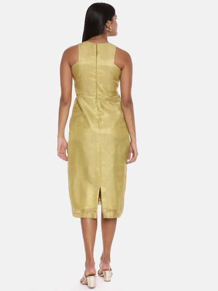 Gold Chanderi Printed Dress  - AS0612