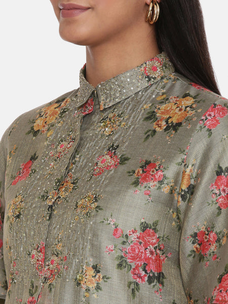 Chanderi Green Printed Dress - AS0625