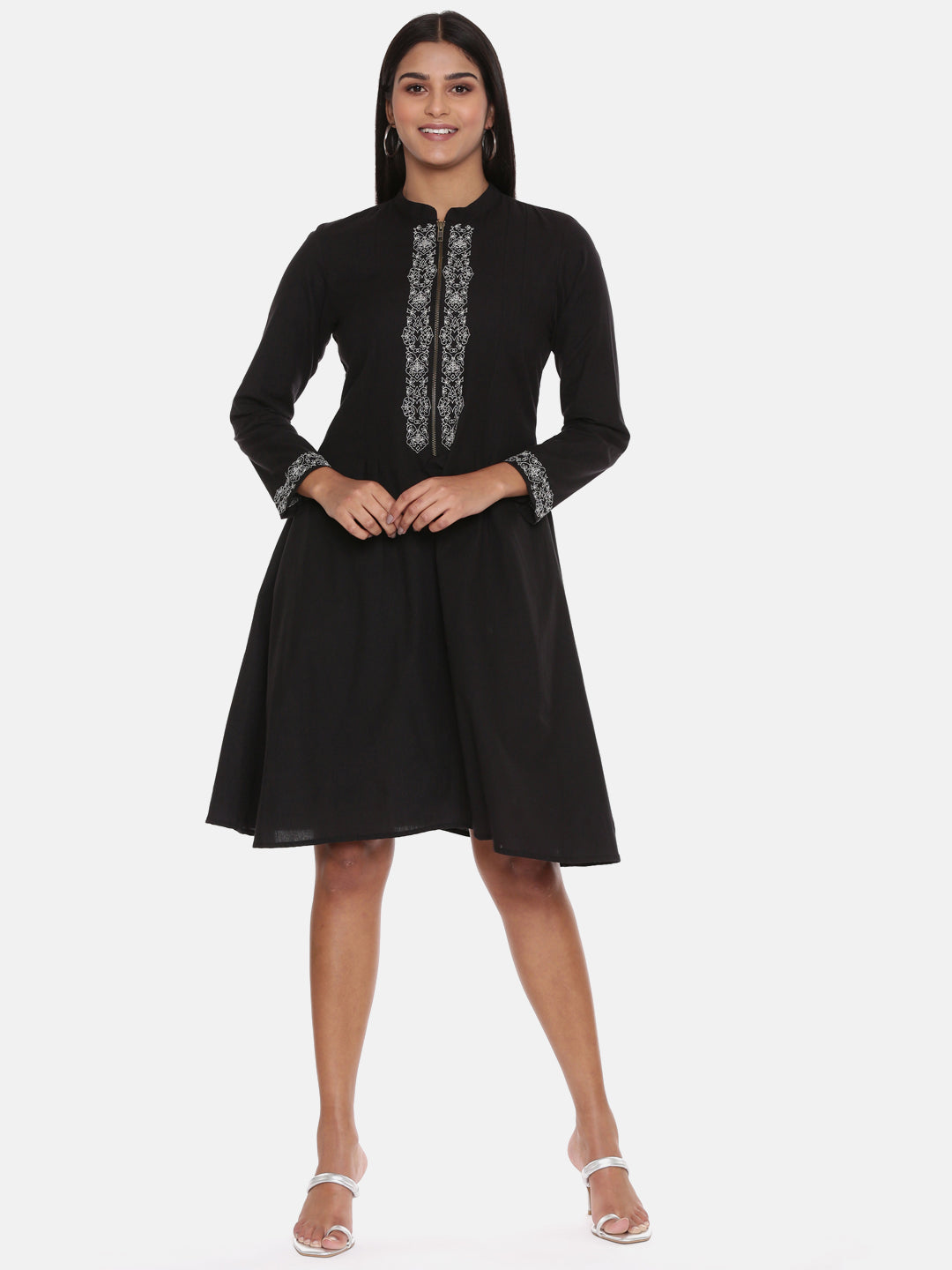Black Cotton Embroidered Dress - AS0628