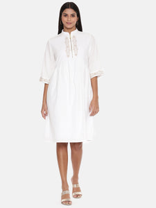 White Cotton Embroidered Dress - AS0629